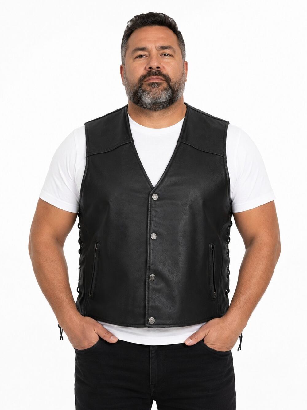 Milwaukee 2XL Men's Leather 4 Snap Zipper Pockets Lace Sides Moto Vest